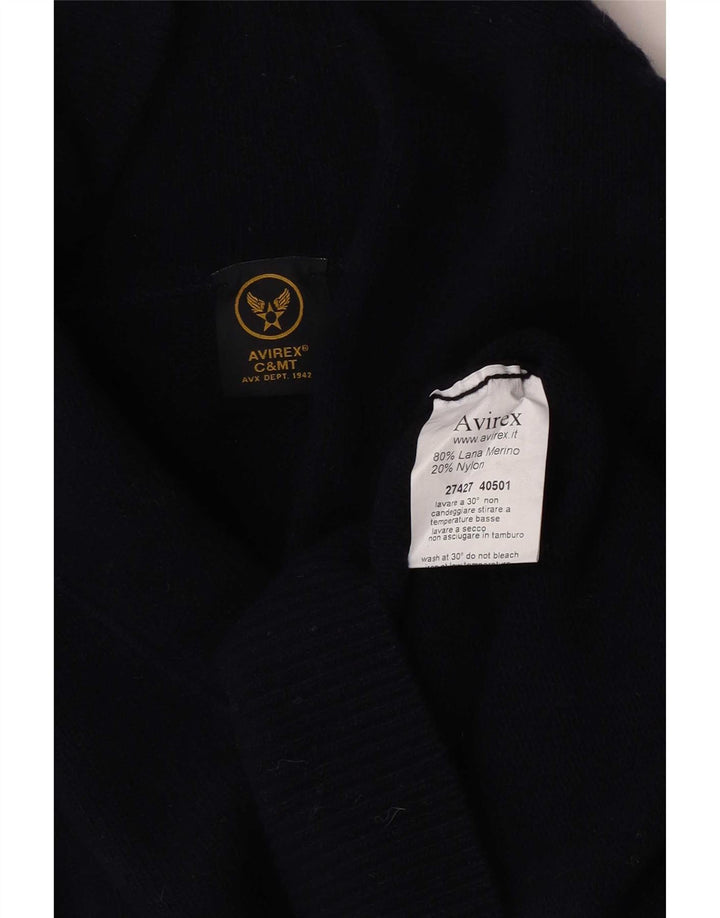 Avirex Męski sweter z szalowym dekoltem Średni granatowy wełna Merino