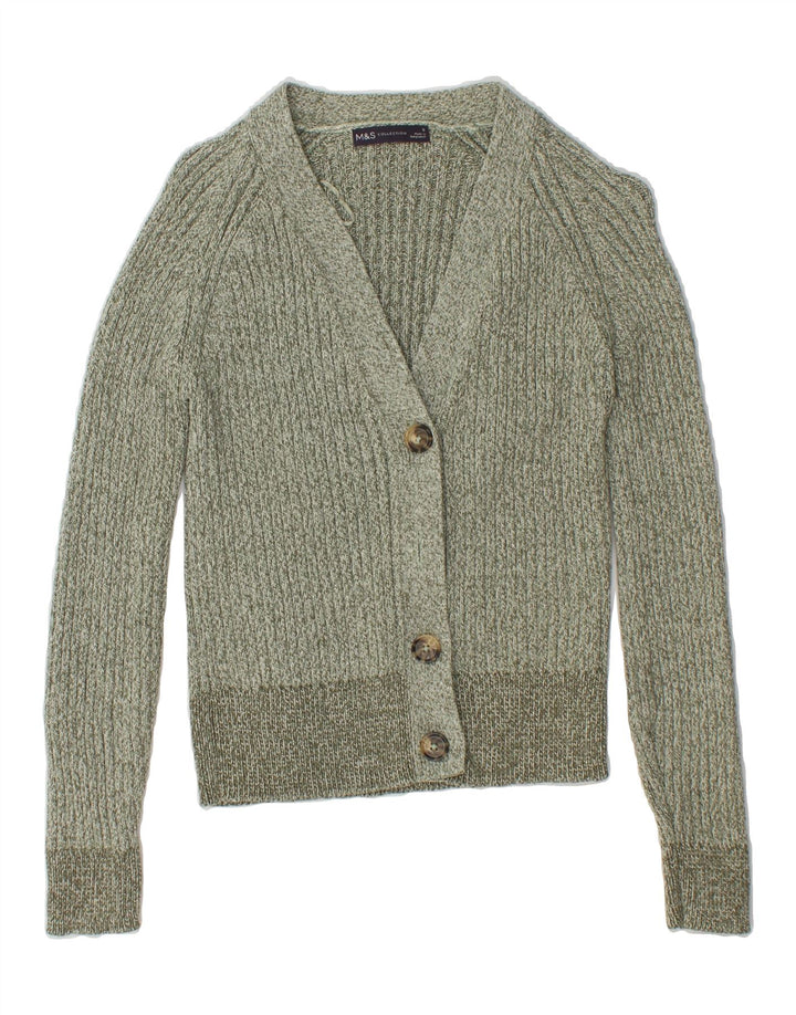 MARKS & SPENCER Womens Cardigan Sweater UK 10 Small Green Cotton Vintage Marks & Spencer and Second-Hand Marks & Spencer from Messina Hembry 