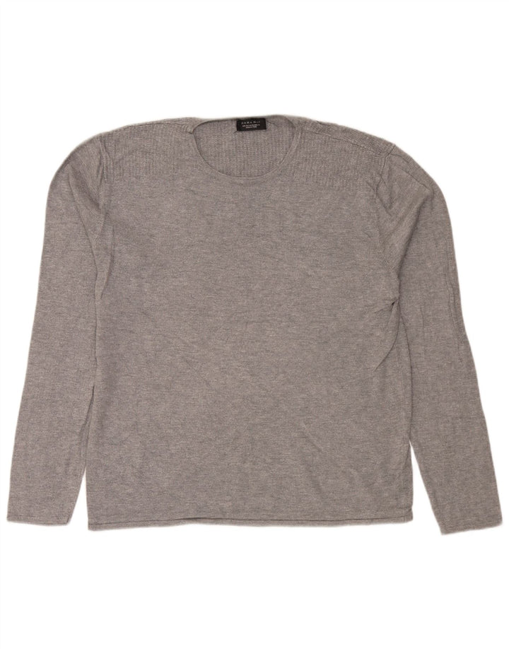 Męski sweter z okrągłym dekoltem Zara XL, szara wiskoza