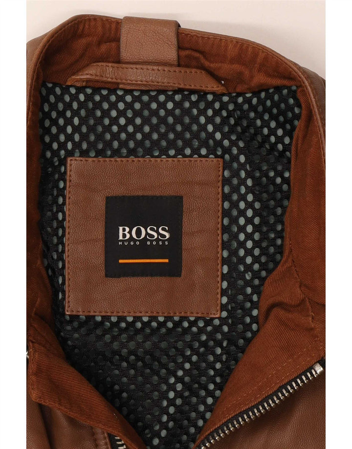 Męska skórzana kurtka motocyklowa Hugo Boss UK 36, mała brązowa