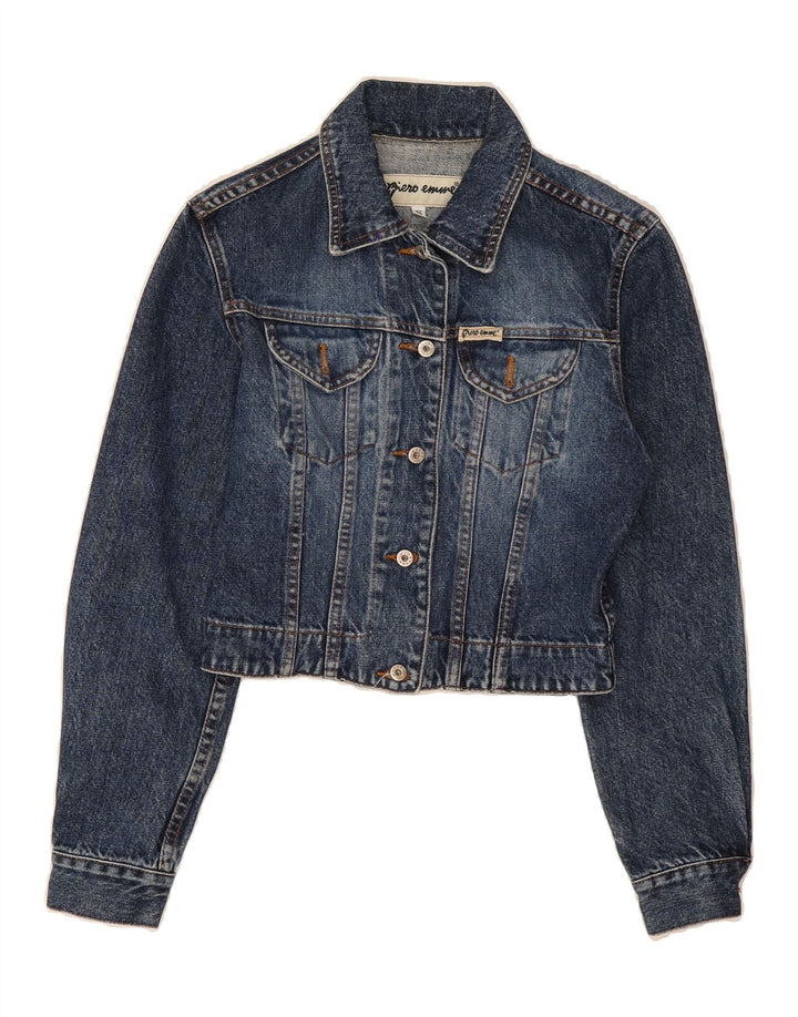VINTAGE Womens Crop Denim Jacket UK 10 Small Blue Vintage Vintage and Second-Hand Vintage from Messina Hembry 