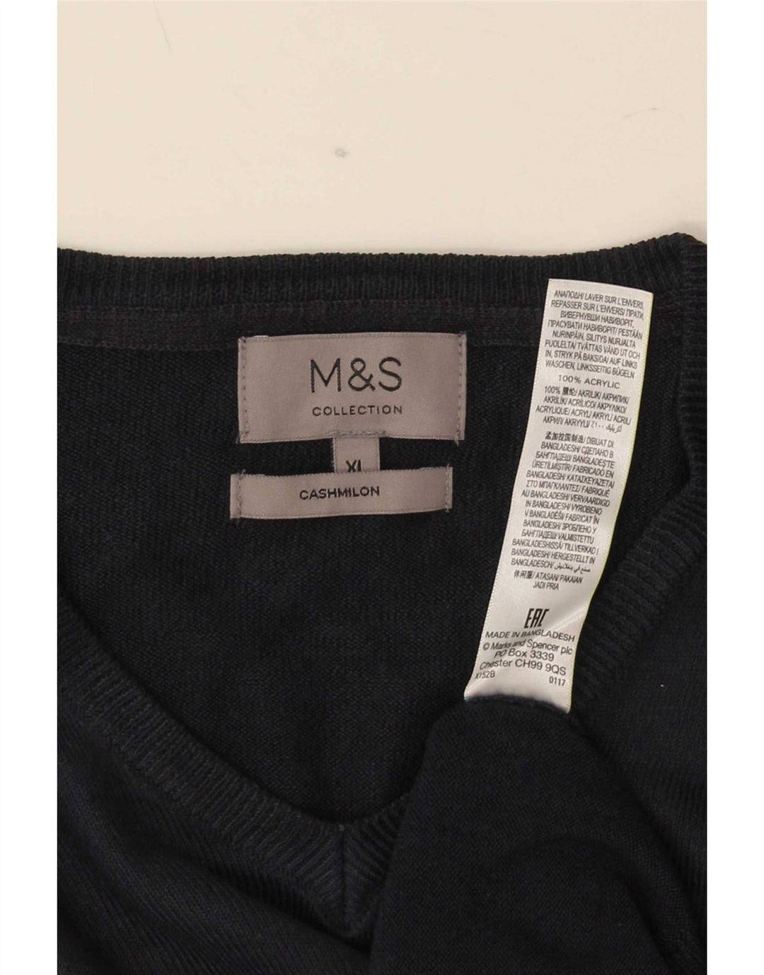 Marks & Spencer Męski sweter z dekoltem w kształcie litery V XL, granatowy, akrylowy