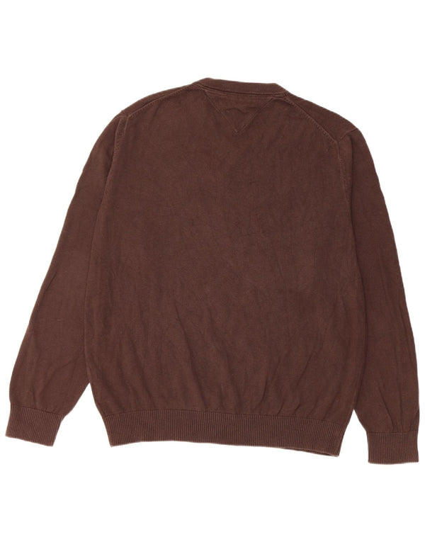 Męski sweter Tommy Hilfiger z dekoltem w kształcie litery V, duży, brązowy, bawełniany