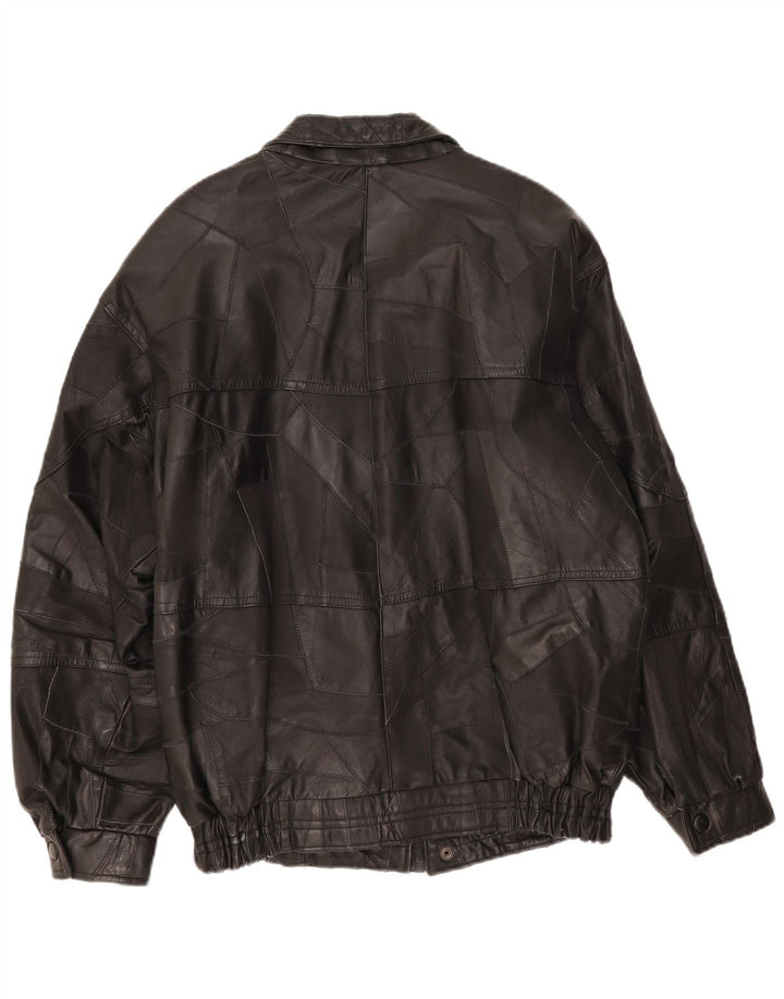 Vintage męska skórzana kurtka UK 40, duża czarna patchworkowa