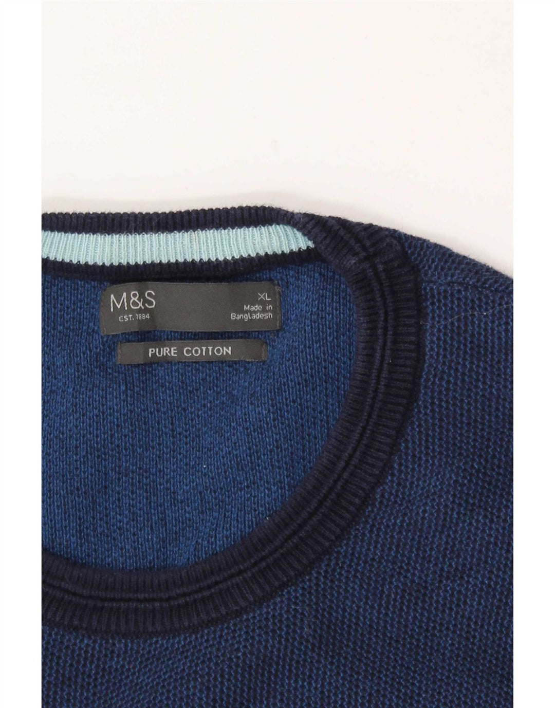 Marks & Spencer Męski sweter z okrągłym dekoltem XL, niebieski, bawełniany