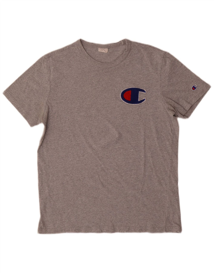 Męski T-shirt Champion z grafiką, duży, szary, bawełniany