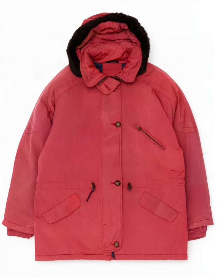 Vintage damska kurtka typu parka z kapturem, oversize IT 48 XL, różowy poliamid