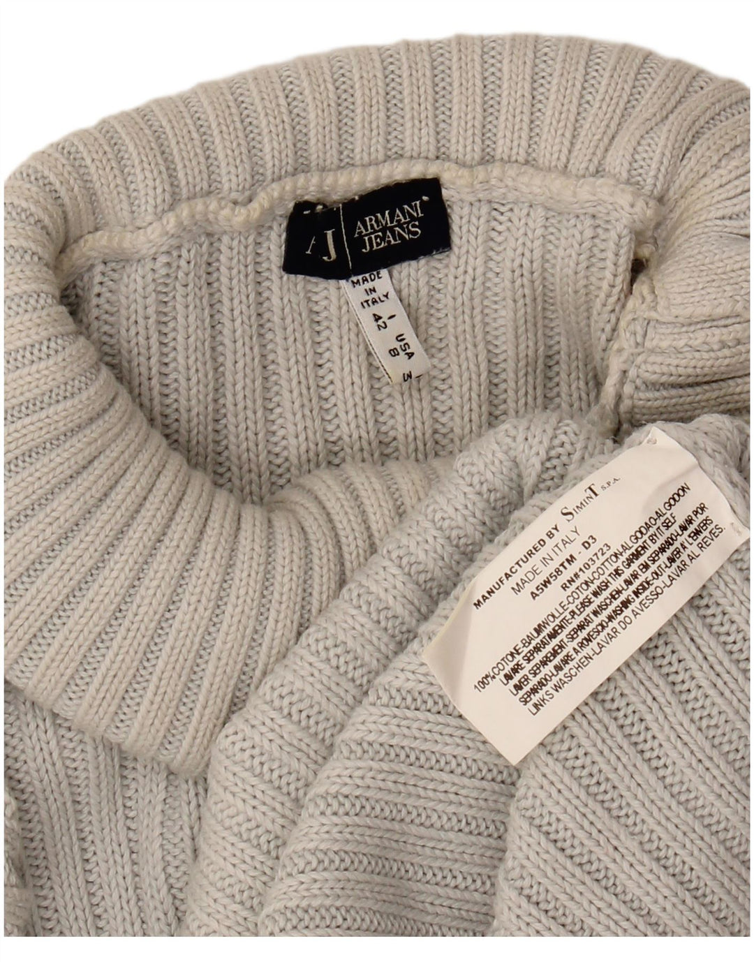 ARMANI JEANS Womens Roll Neck Jumper Sweater UK 12 Medium Grey Cotton
