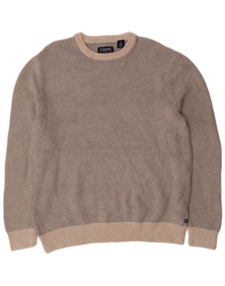 Męski sweter z wycięciem pod szyją Chaps, duży, szary, bawełniany