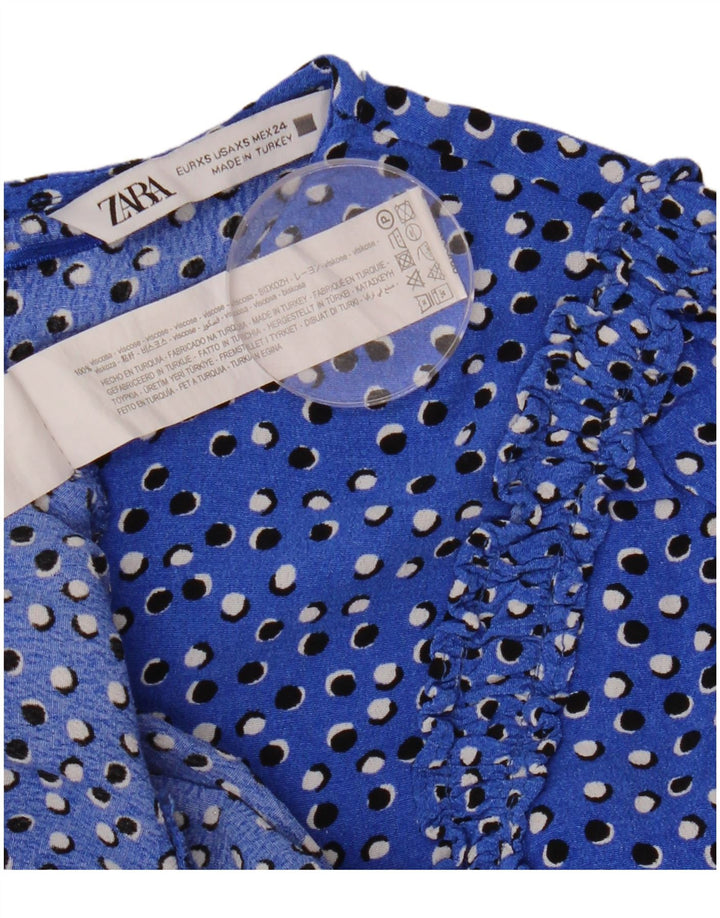 Damska sukienka maxi z rękawem 3/4 ZARA UK 6 XS w niebieskie kropki, wiskoza