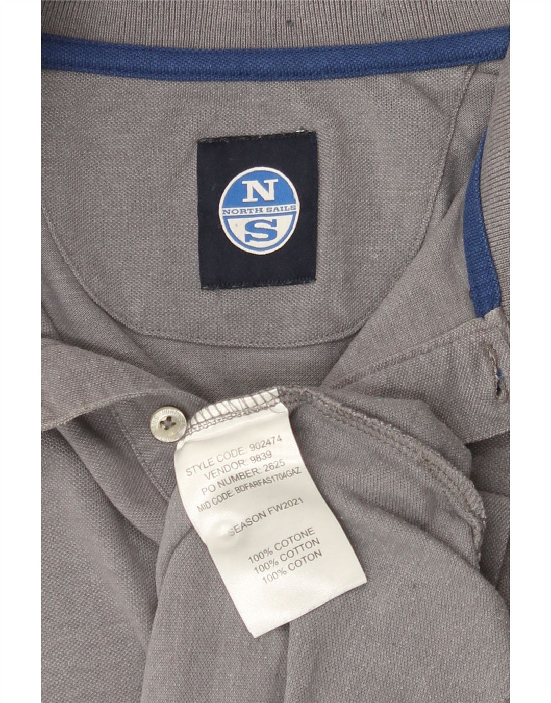 NORTH SAILS Mens Long Sleeve Polo Shirt Medium Grey Cotton Vintage North Sails and Second-Hand North Sails from Messina Hembry 