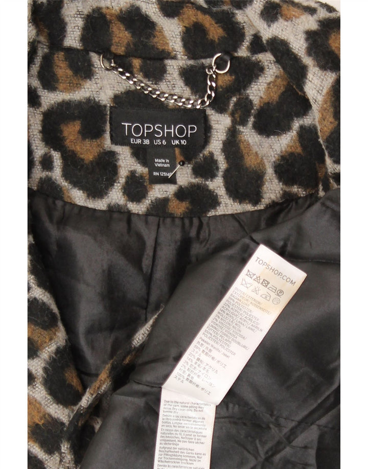 Topshop damski płaszcz oversize UK 10, mały, brązowy, poliester z nadrukiem zwierzęcym