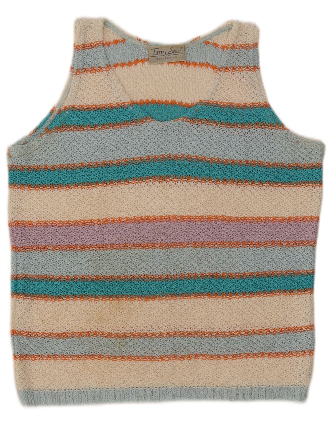 Damski podkoszulek VINTAGE z kamizelką UK 14, duża, bawełniana w kolorowe paski