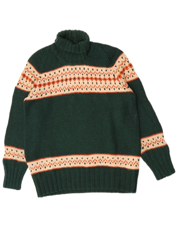 Sweter damski w stylu vintage z wywijanym dekoltem UK 14 Średni zielony Fair Isle
