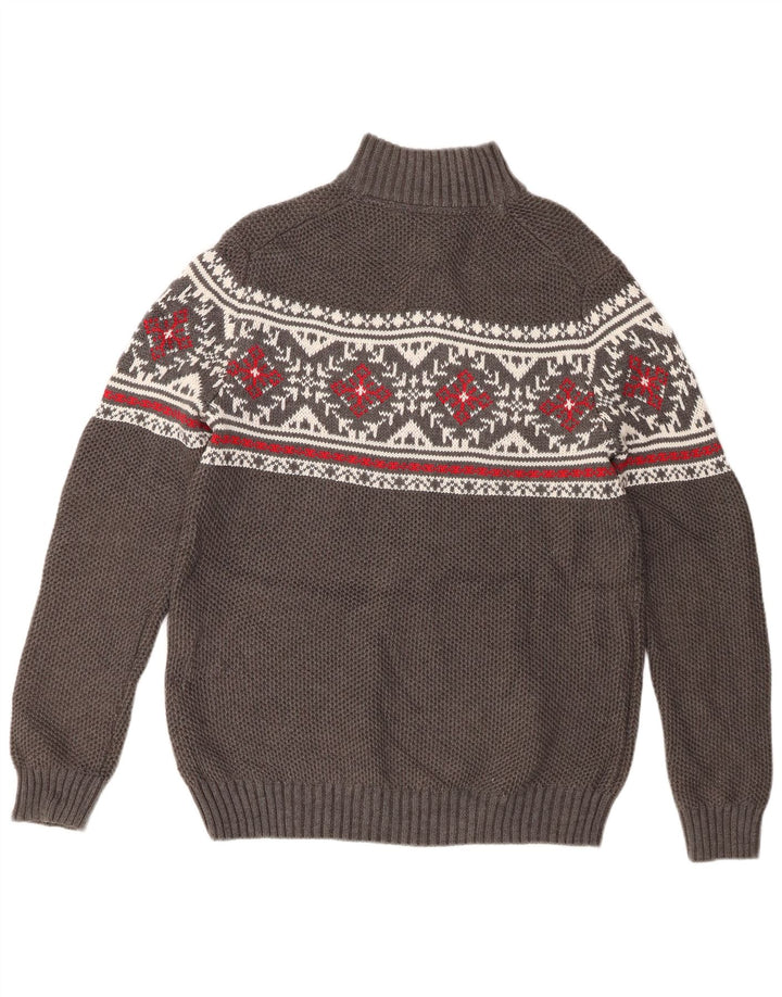 Izod Męski sweter z zamkiem błyskawicznym Średni szary Fair Isle Cotton