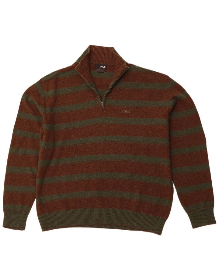 FILA Męski sweter z zamkiem błyskawicznym XL w brązowe paski