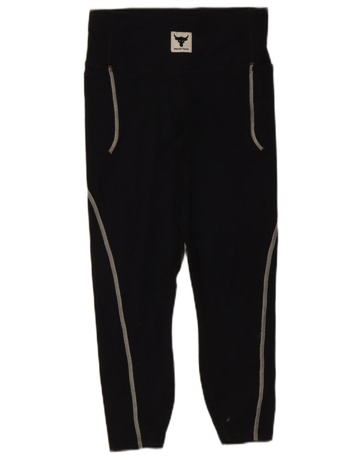 Damskie legginsy Under Armour Project Rock Capri UK 8, małe, czarne, nylonowe