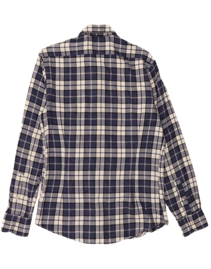 MASSIMO DUTTI Mens Flannel Shirt Small Navy Blue Check Cotton