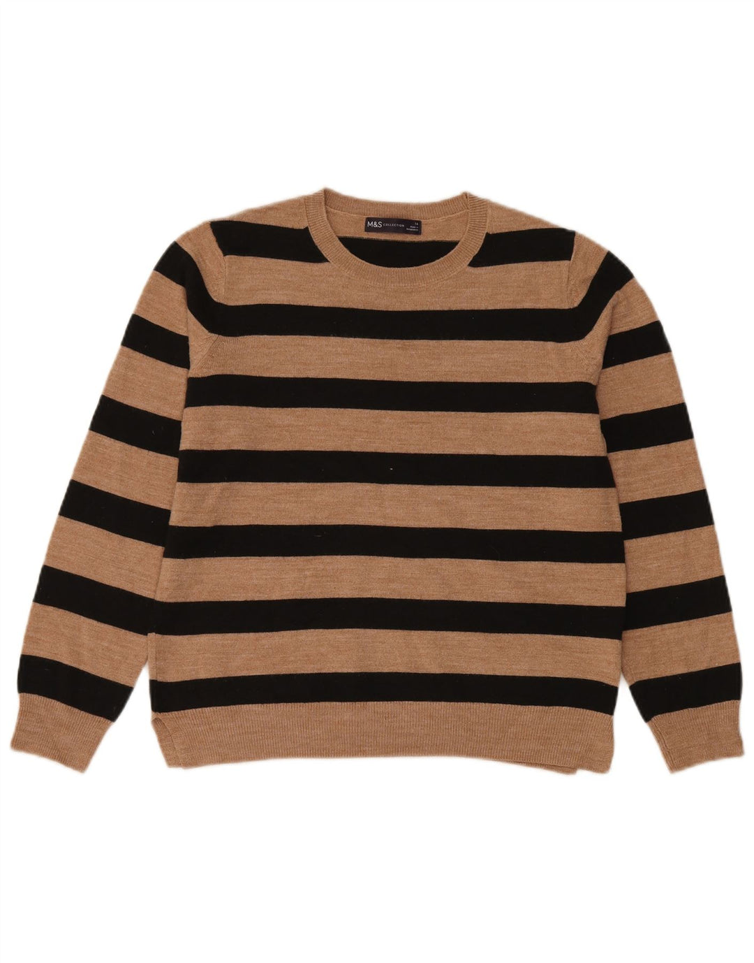 Marks & Spencer Damski sweter z okrągłym dekoltem, UK 14, średnie brązowe paski