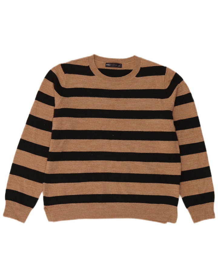 Marks & Spencer Damski sweter z okrągłym dekoltem, UK 14, średnie brązowe paski
