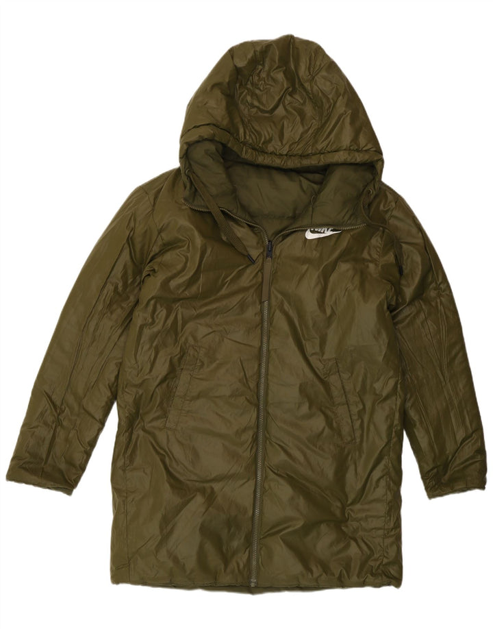 Dwustronny ocieplany płaszcz damski Nike Graphic UK 14, średni, khaki, poliester