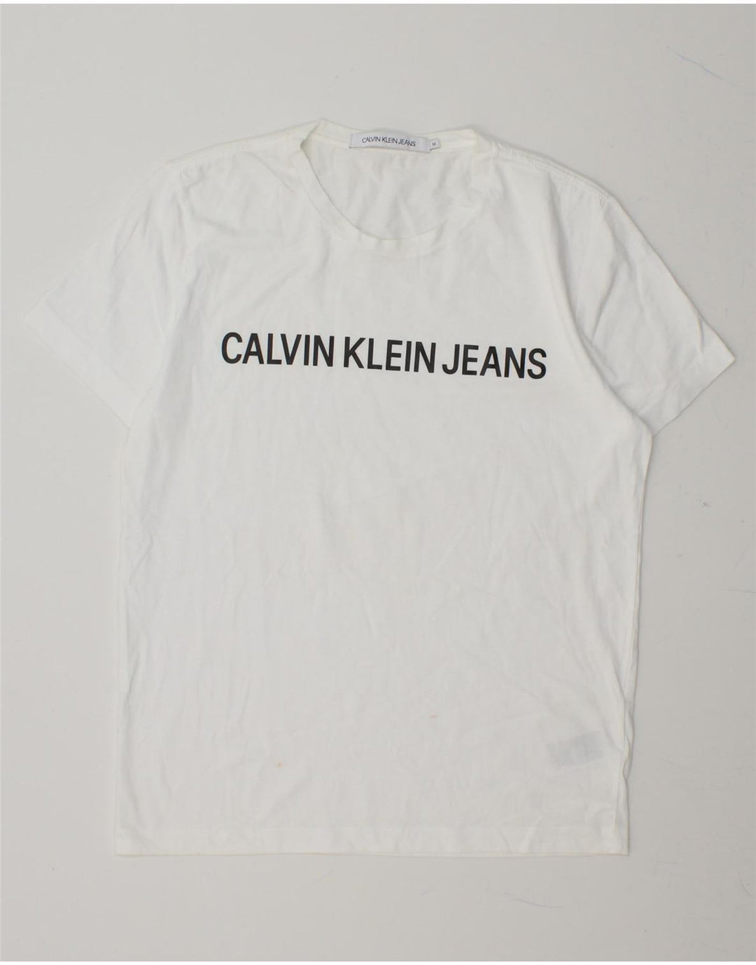 CALVIN KLEIN JEANS Mens Graphic T-Shirt Top Medium White Cotton Vintage Calvin Klein Jeans and Second-Hand Calvin Klein Jeans from Messina Hembry 