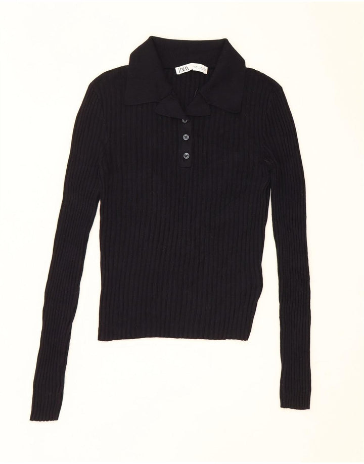 Krótki top damski Zara UK 12, średni granatowy, wiskoza