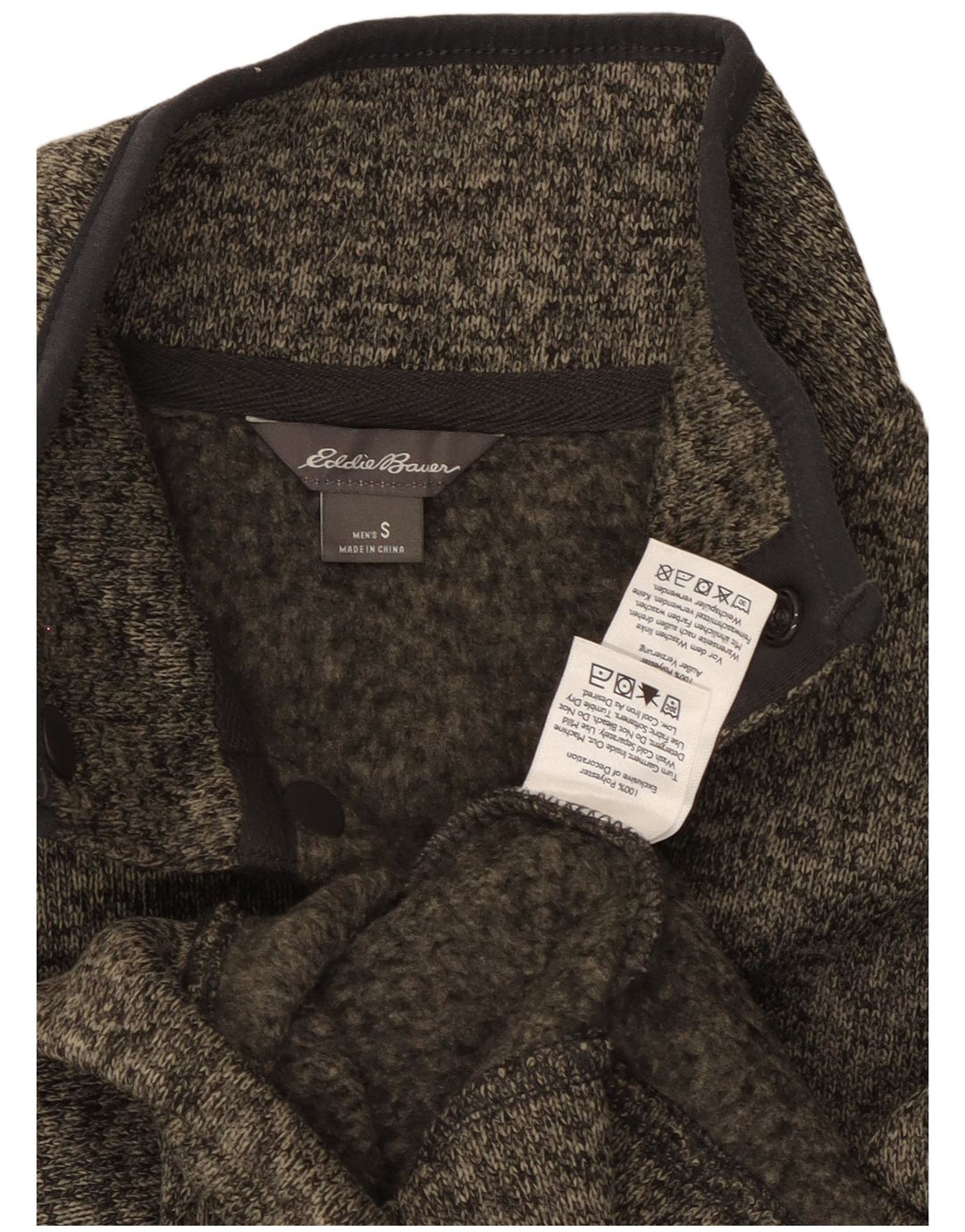 Męski sweter Eddie Bauer z dekoltem w serek, mały, szary, nakrapiany poliester