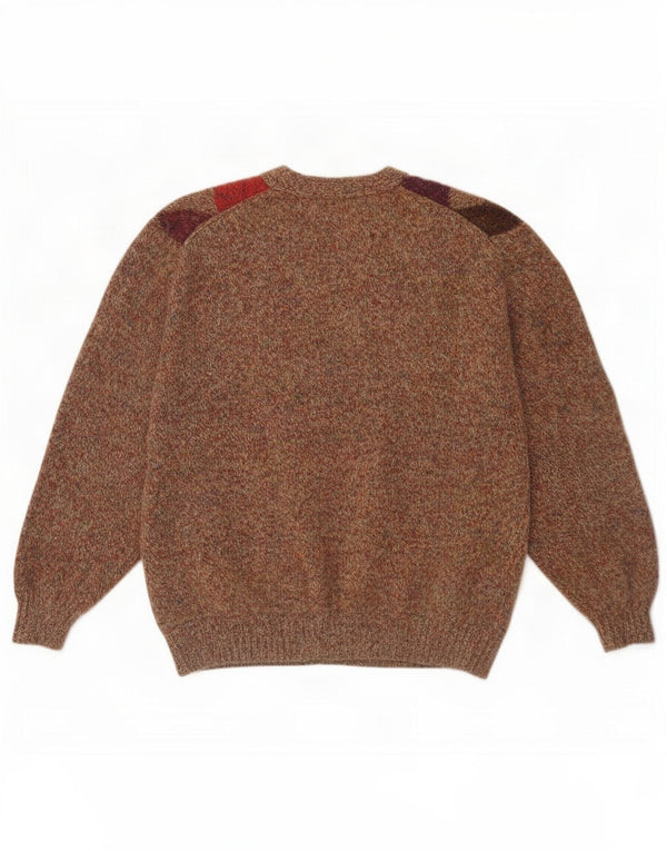 Męski sweter kardigan Henry Cottons, duży, brązowy, argyle/diamentowa wełna dziewicza