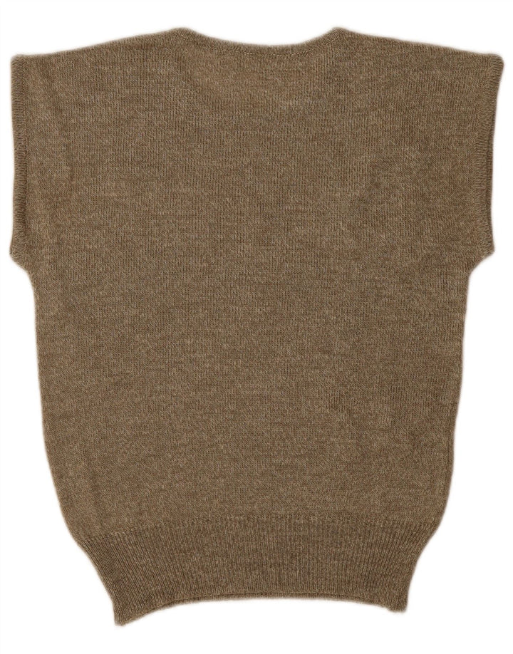 Damski sweter w stylu vintage z graficznym wycięciem pod szyją, UK 12, średni khaki