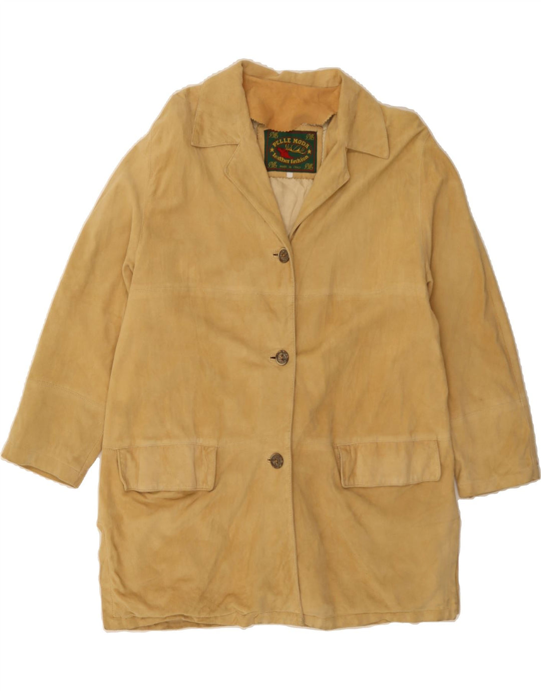 VINTAGE Womens Suede Overcoat UK 12 Medium Beige Leather Vintage Vintage and Second-Hand Vintage from Messina Hembry 
