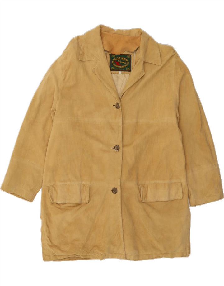 VINTAGE Womens Suede Overcoat UK 12 Medium Beige Leather Vintage Vintage and Second-Hand Vintage from Messina Hembry 