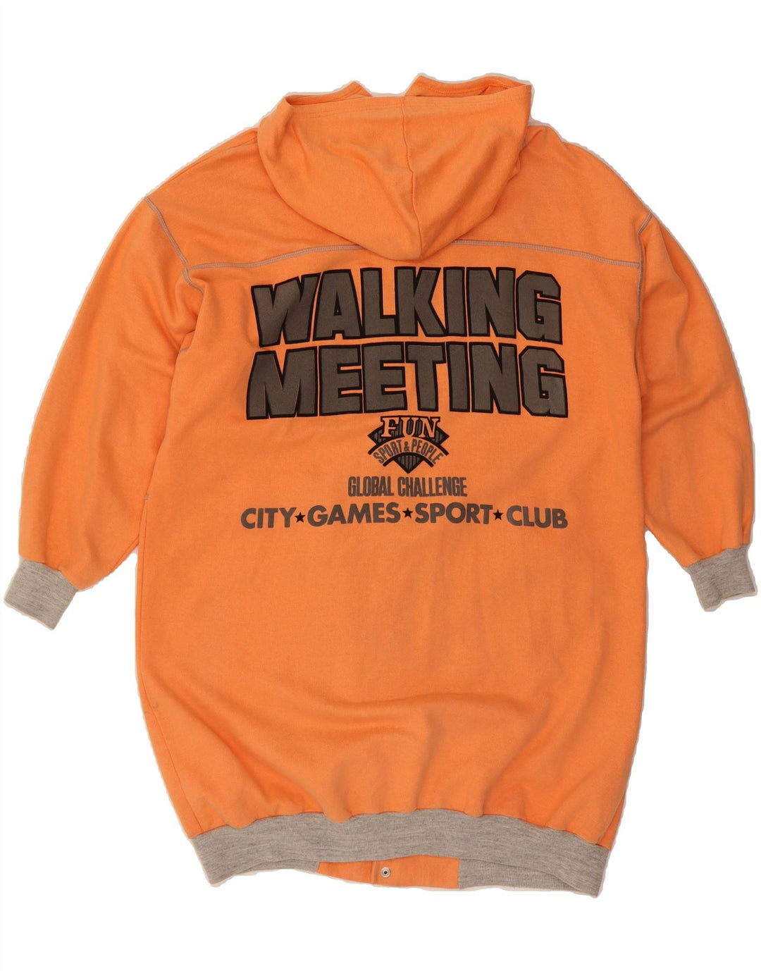 MEETING Womens Longline Graphic Tracksuit Top Jacket UK 12 Medium Orange Vintage Meeting and Second-Hand Meeting from Messina Hembry 