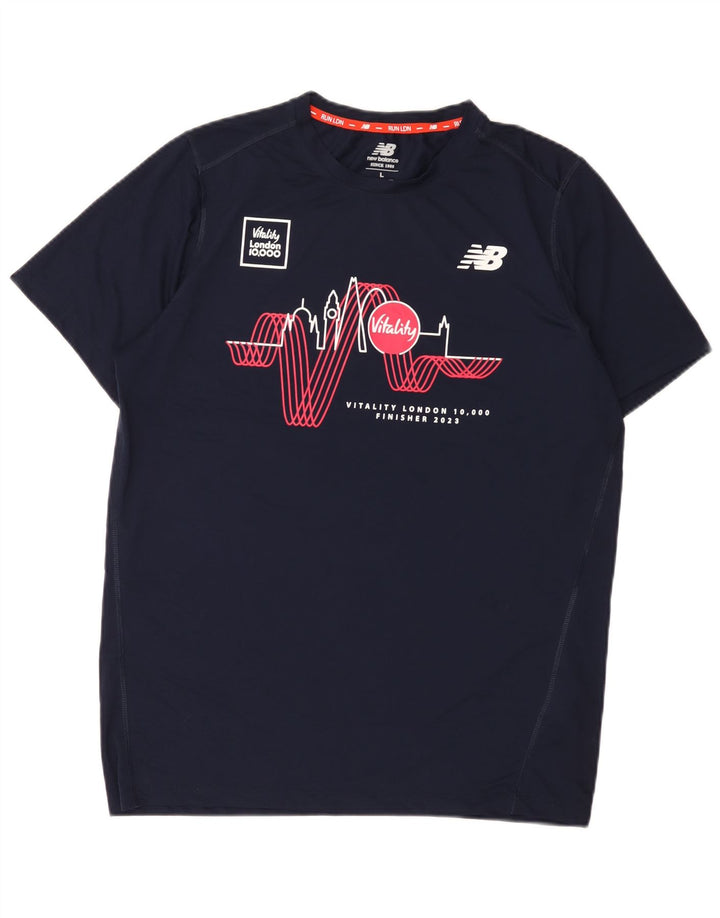 Męska koszulka z grafiką New Balance, duża, granatowa, poliestrowa