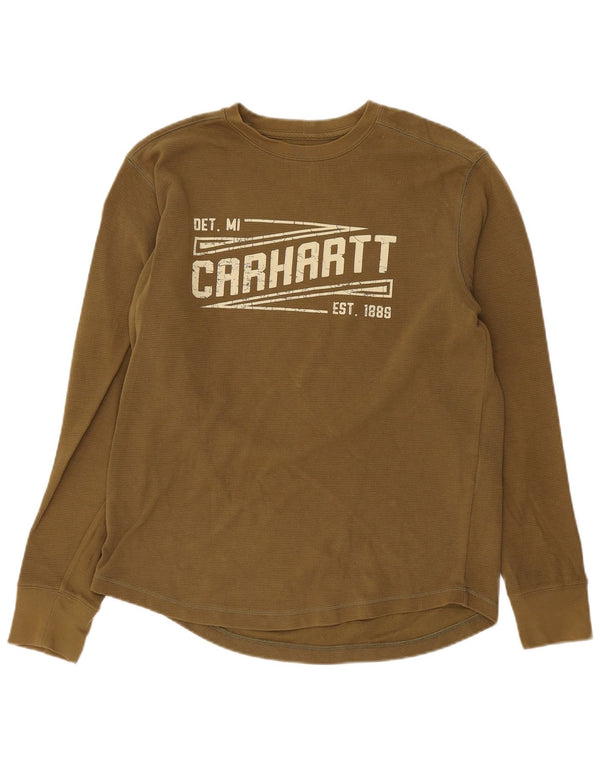Męski top Carhartt o swobodnym kroju z grafiką, z długim rękawem, średnio zielony, bawełniany