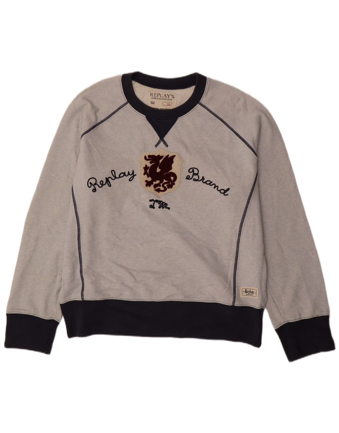 Męska bluza z grafiką REPLAY, XL, niebieska, z blokami kolorów, bawełniana