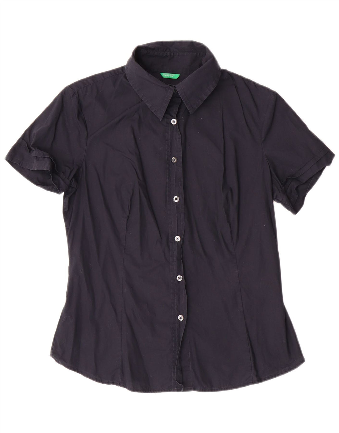 Koszula damska z krótkim rękawem BENETTON UK 14, duża, granatowa, bawełniana