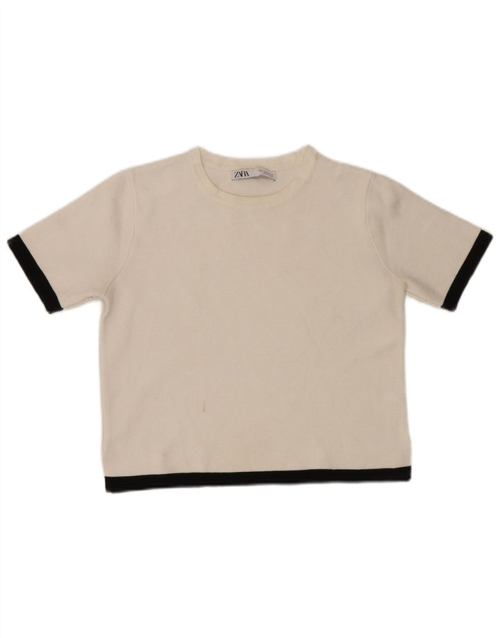 Damski krótki t-shirt Zara UK 12 w kolorze średniej bieli