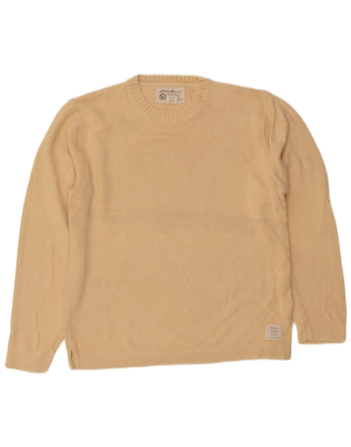 Męski sweter z okrągłym dekoltem Eddie Bauer, mały, żółty, bawełniany