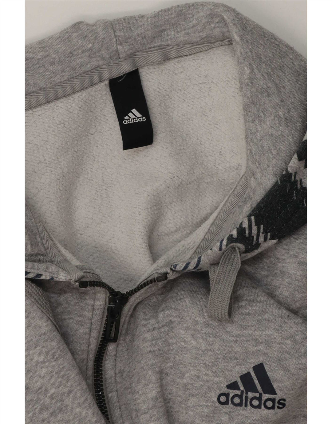 Adidas Męski sweter z kapturem i zamkiem błyskawicznym, duży, szary, geometryczny