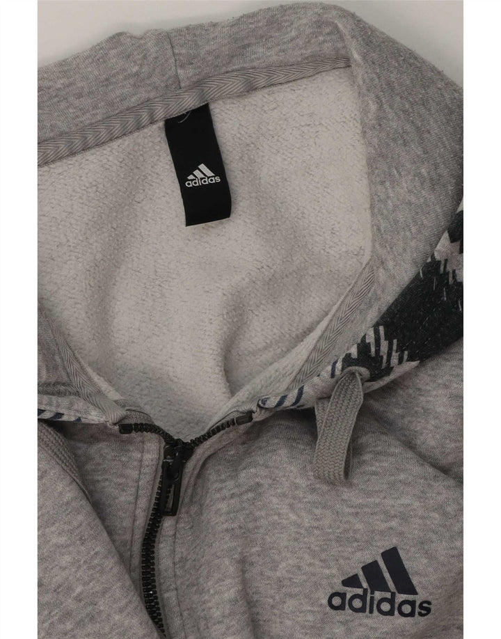 Adidas Męski sweter z kapturem i zamkiem błyskawicznym, duży, szary, geometryczny