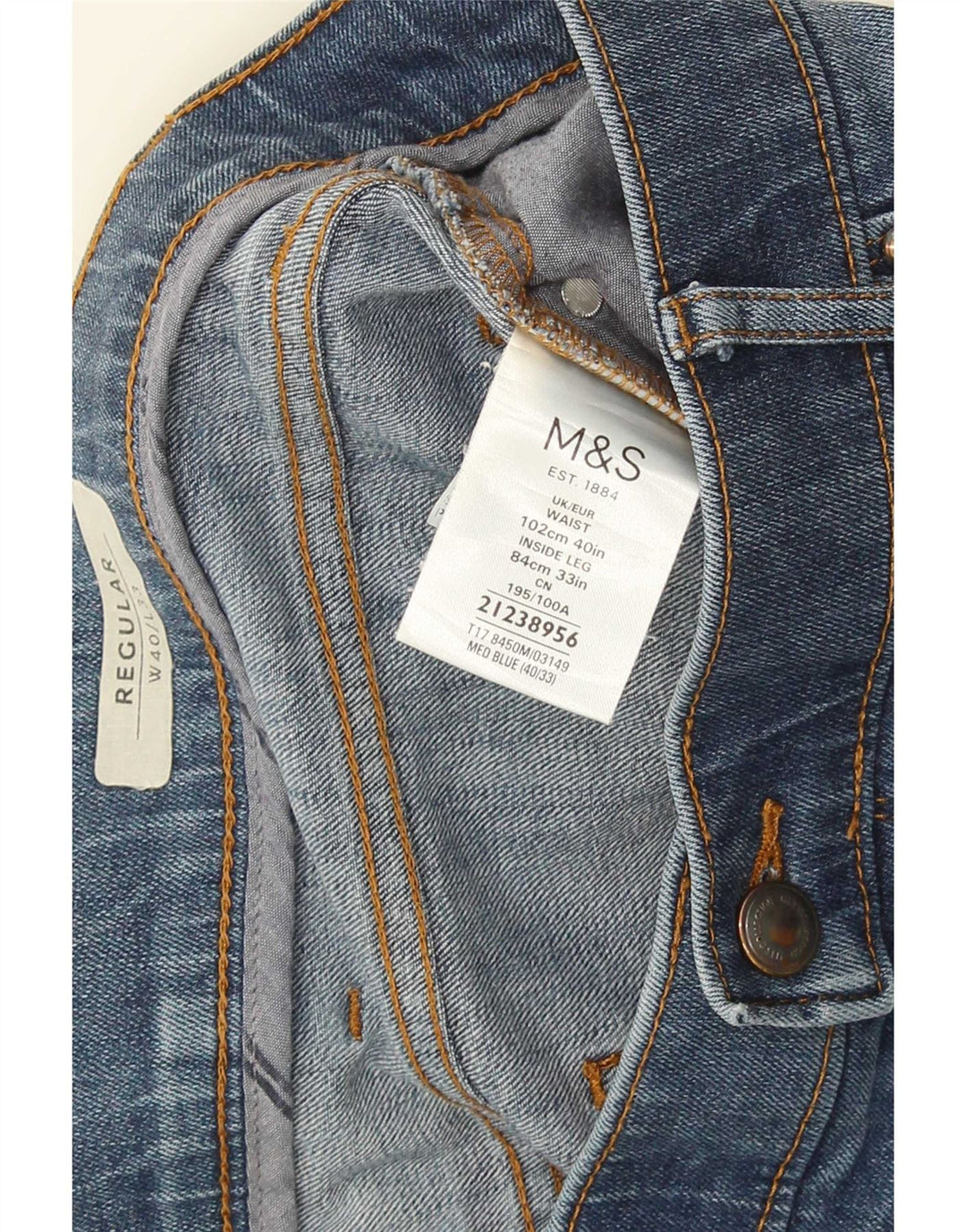 Marks & Spencer Męskie proste dżinsy o regularnym kroju W40 L33 Niebieska bawełna