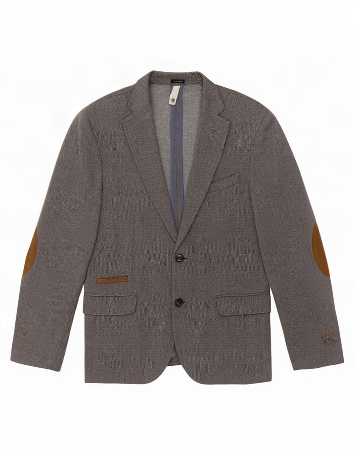 Męska marynarka zapinana na 2 guziki Massimo Dutti EU 48, średnioszara, w jodełkę
