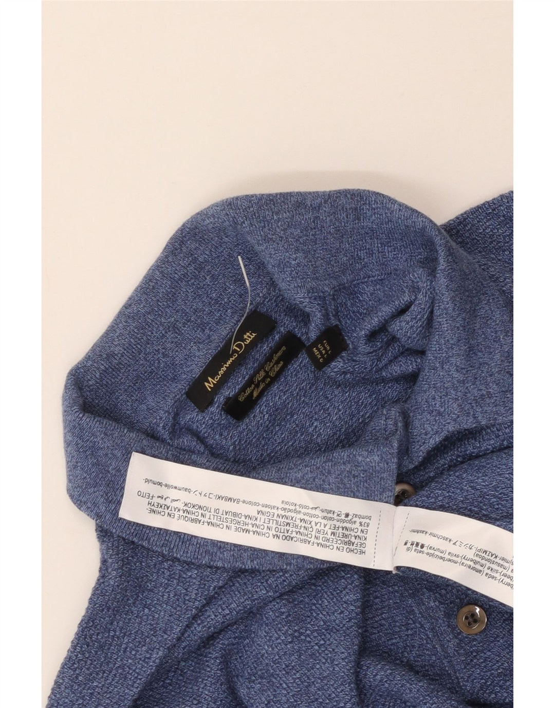 Męska koszulka polo MASSIMO DUTTI z długim rękawem, duża, niebieska, bawełniana