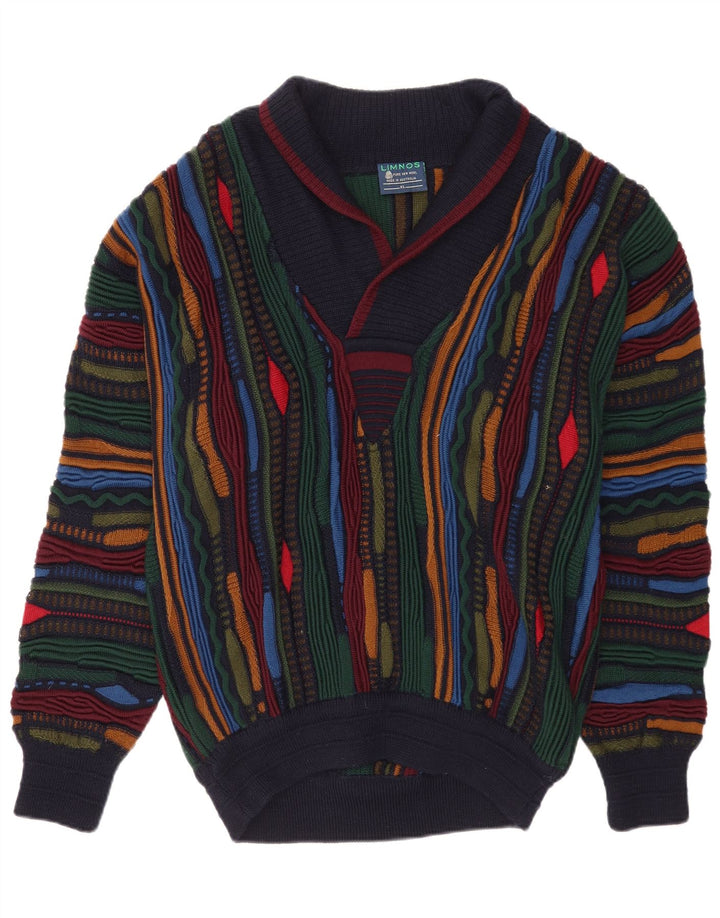 Limnos Męski sweter z szalowym dekoltem XL Wielobarwna geometryczna wełna