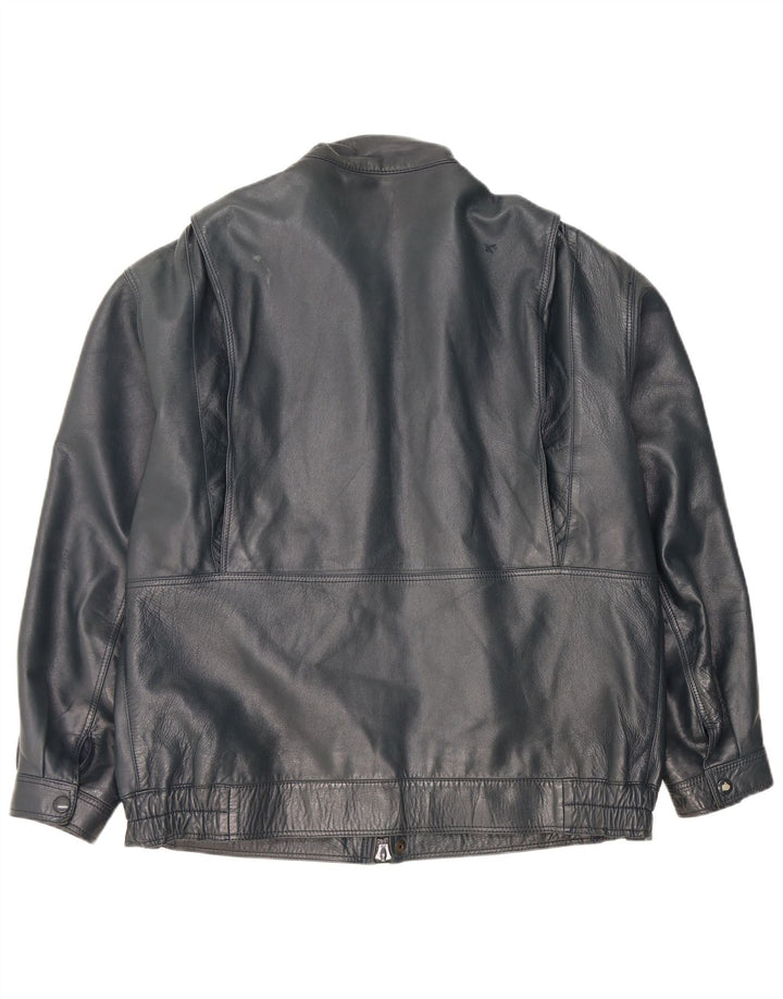 Vintage męska kurtka skórzana UK 42 XL granatowa skóra