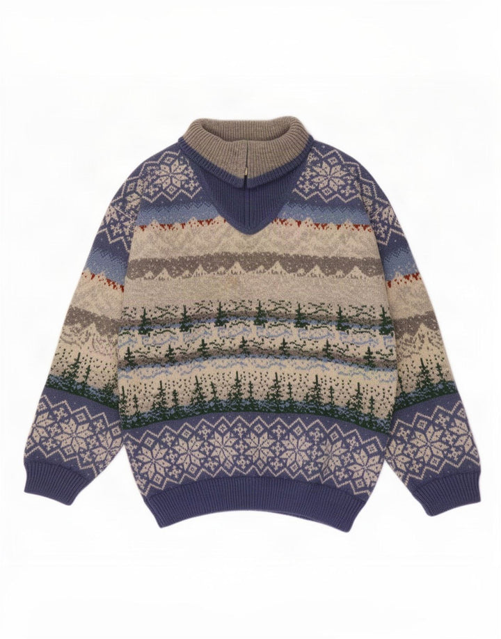 Vintage męski sweter z zamkiem błyskawicznym, średni, wielokolorowy Fair Isle