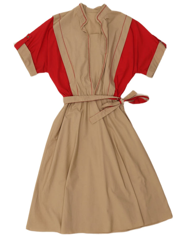 Damska sukienka maxi VINTAGE UK 16, duży beżowy blok kolorów