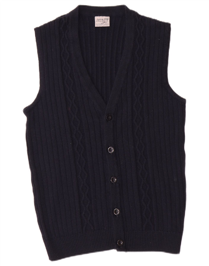 Vintage męski sweter bez rękawów, mały, granatowy