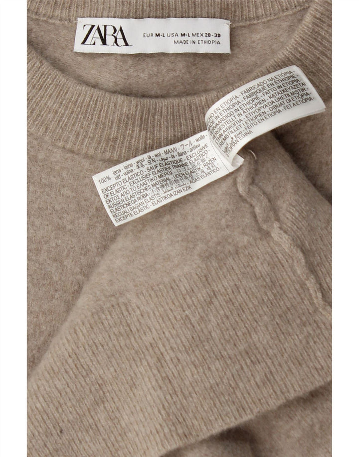 Sweter damski Zara Oversize z okrągłym dekoltem UK 12 Średni beżowy wełniany
